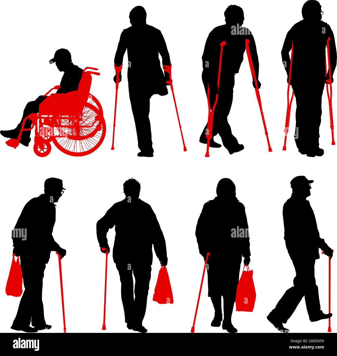 Set ilhouette of disabled people on a white background. Vector ...
