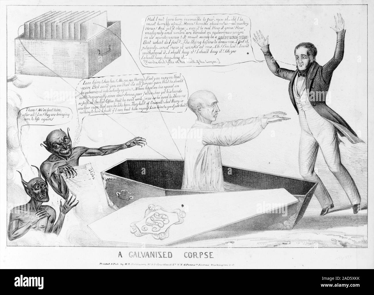 Galvanized corpse, illustration, 1836. In biology, galvanism is the