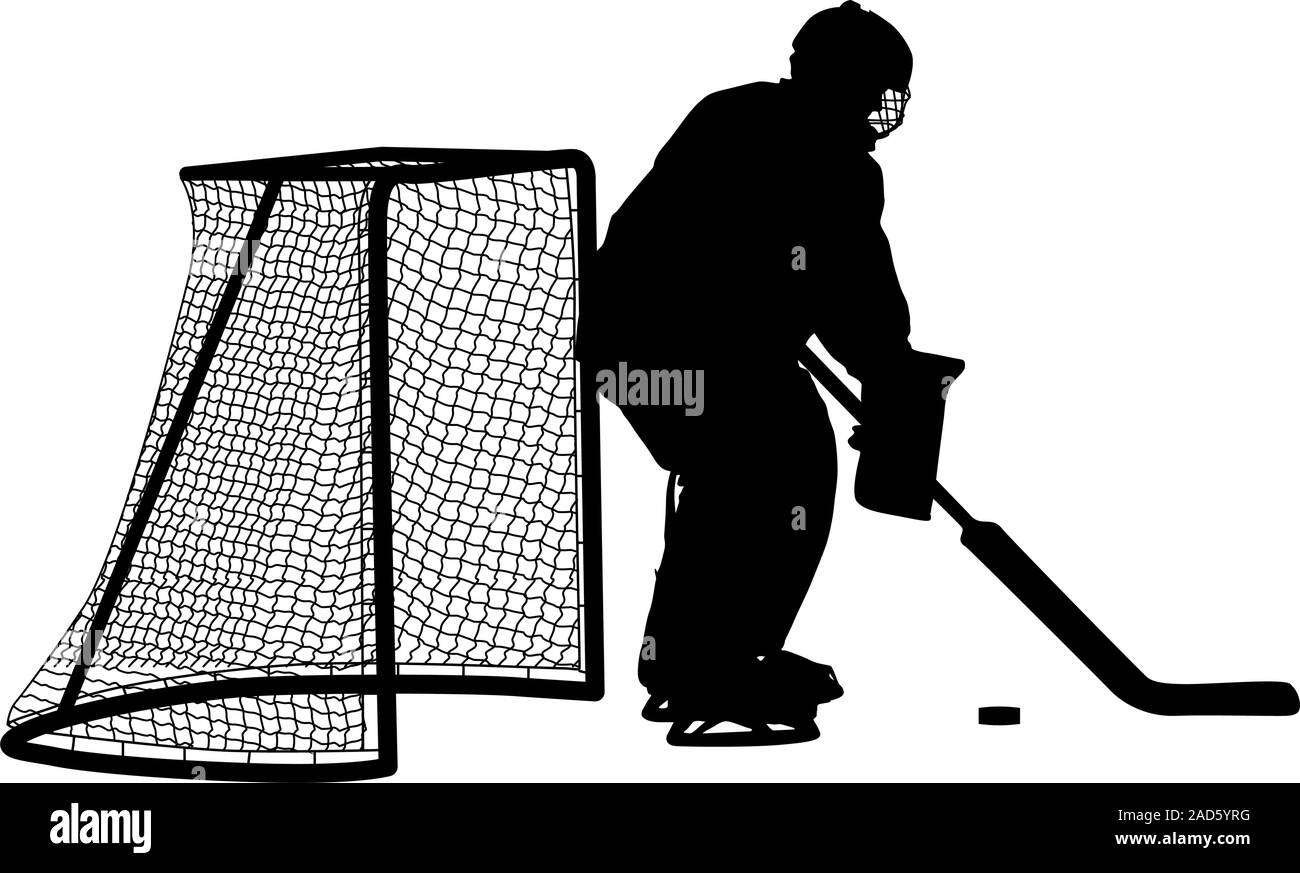 Silhouette of hockey goalkeeper on white - Stock Illustration