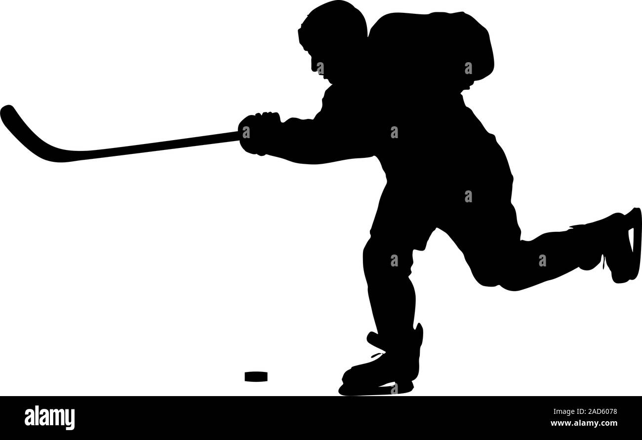 Hockey player. Vector silhouette, isolated on white Stock Vector