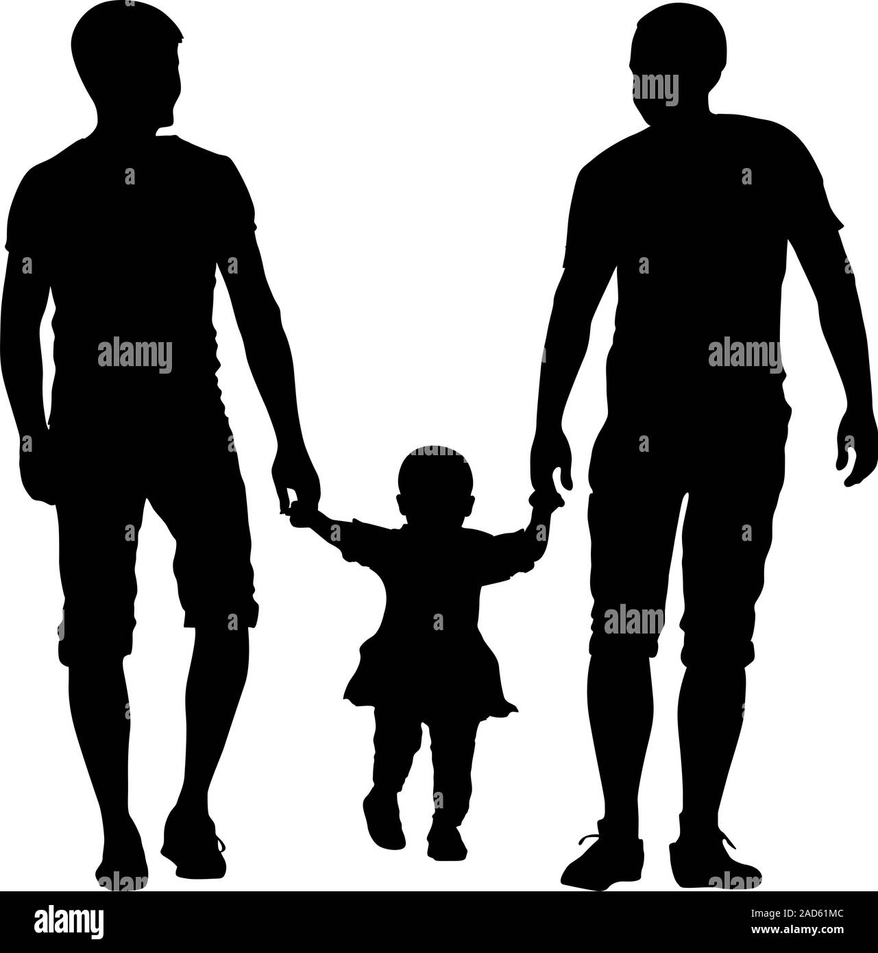 Black silhouettes Gay couples and family with children on white background. Vector illustration. Stock Vector