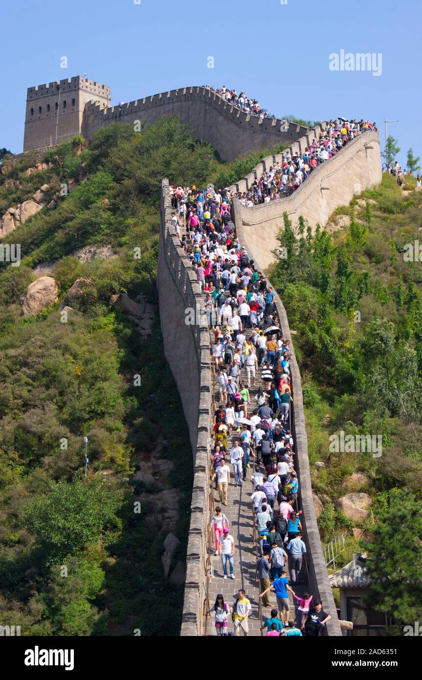 Tourists on a section of the Great Wall of China at Badaling, northwest ...