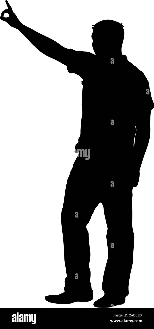 Black silhouettes man with arm raised. Vector illustration Stock Vector