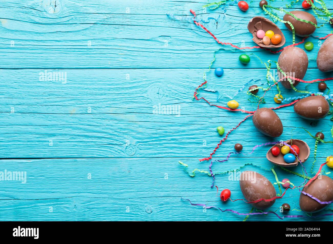 Chocolate eggs, multi colored sweets Stock Photo