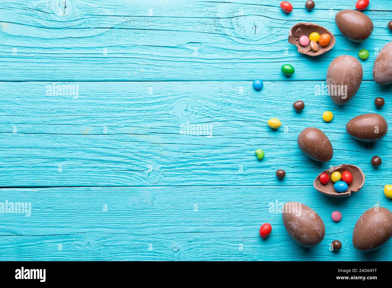 Halves of chocolate eggs, sweets Stock Photo
