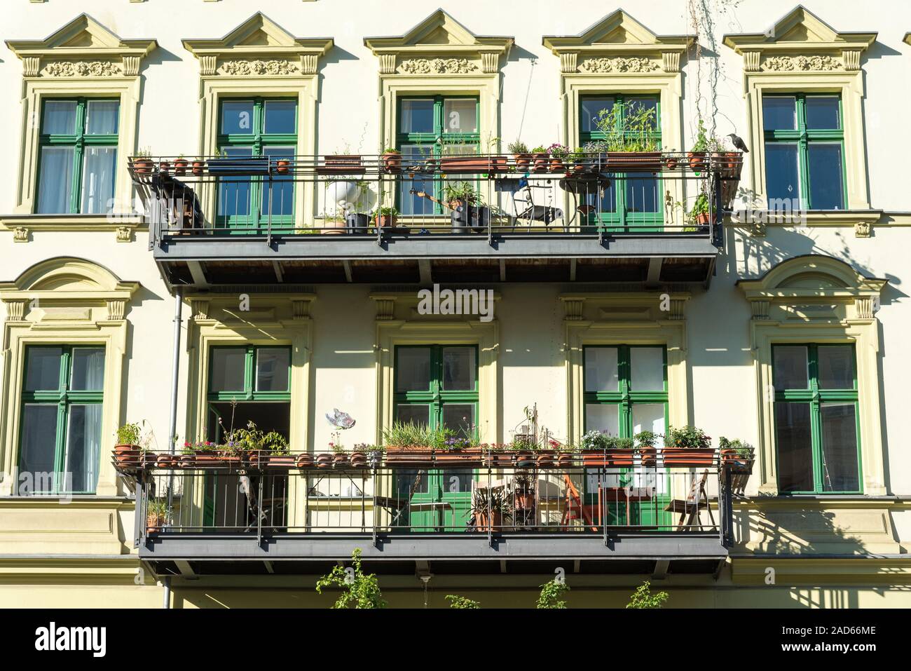 Facade of an old renovated houses at the Prenzlauer Berg district in Berlin Stock Photo