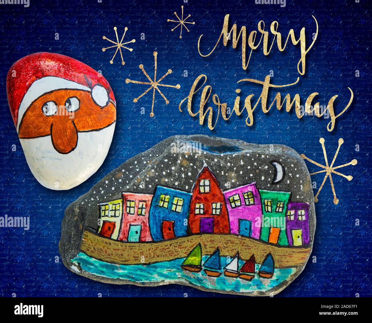 CHRISTMAS CONCEPT: Merry Christmas  (Pebble Art by Ruth Nagele-Dawson) Stock Photo