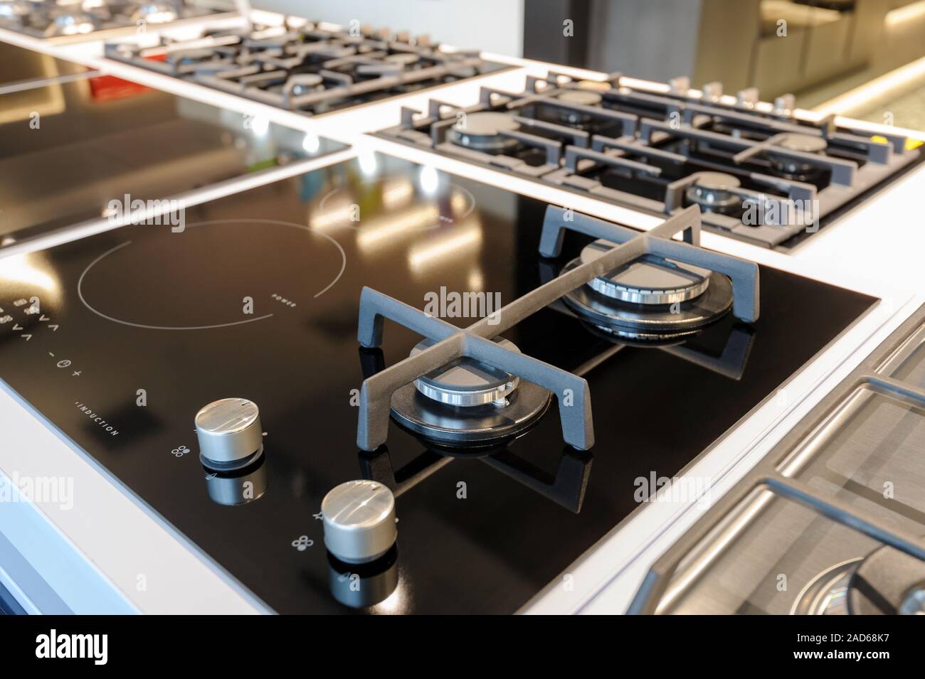 Brand new hybrid gas and electric induction stove Stock Photo