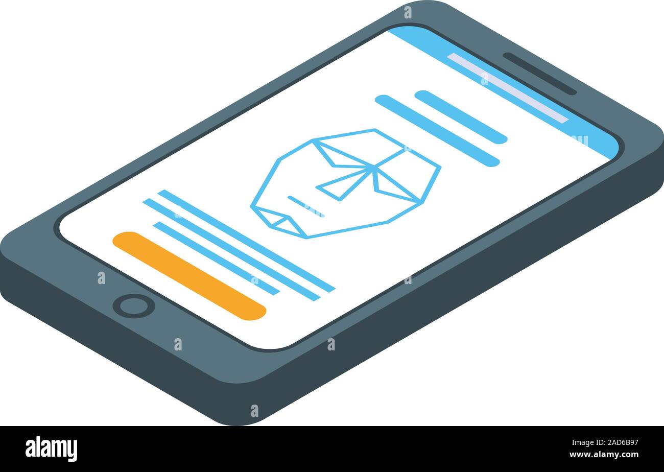 Face recognition smartphone icon, isometric style Stock Vector