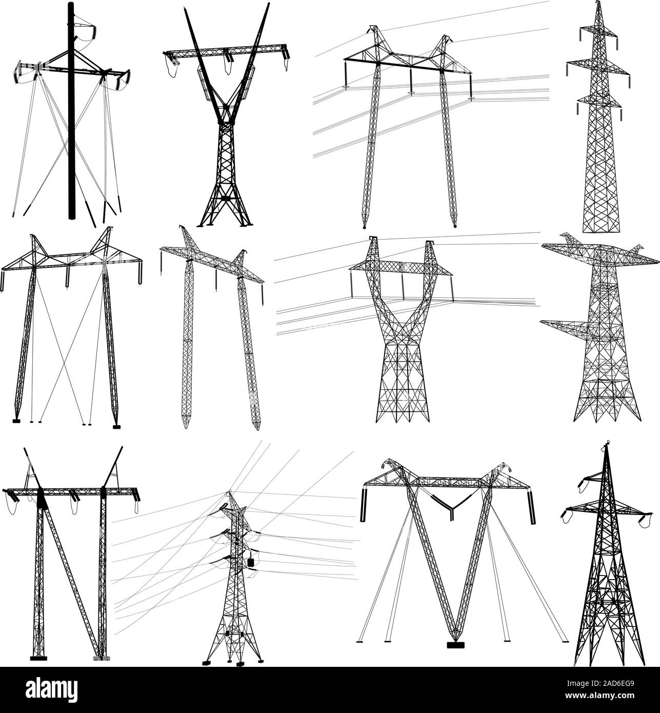 Set electricity transmission power lines. Vector illustration. Stock Vector