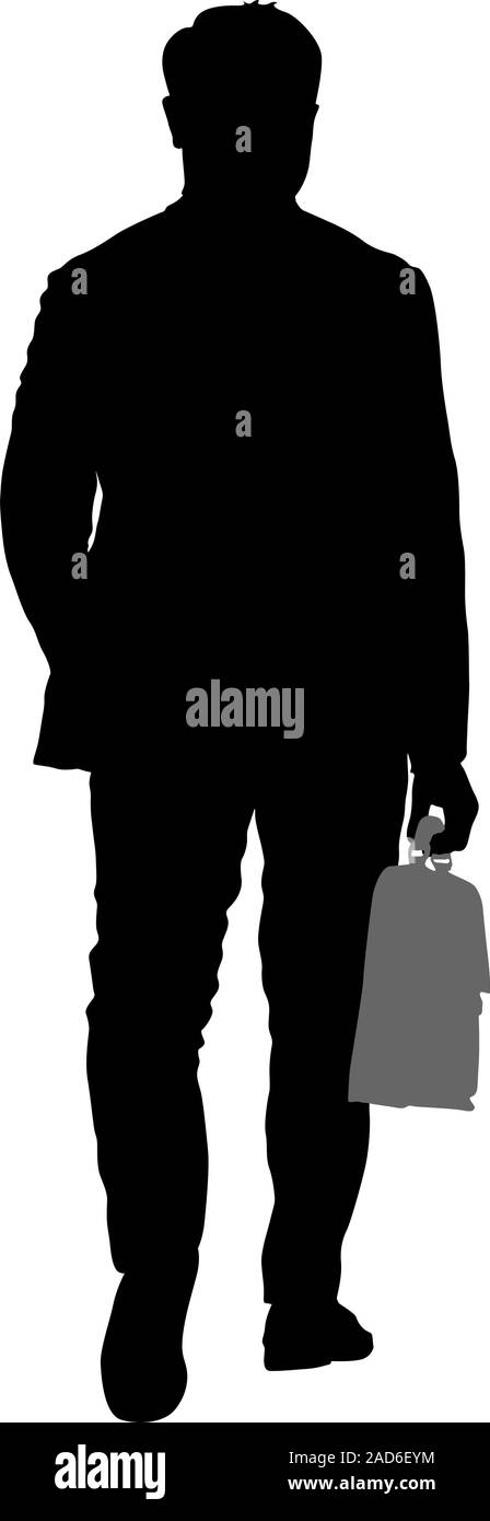 Black silhouettes man with a briefcase on white background. Vector ...