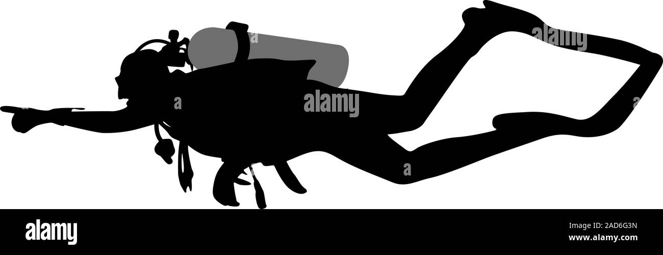 The Black silhouette scuba divers. Vector illustration Stock