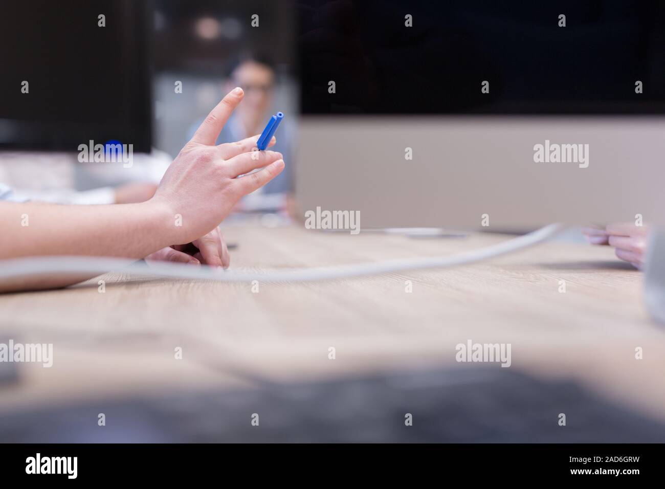 Businessman hand using pen Stock Photo