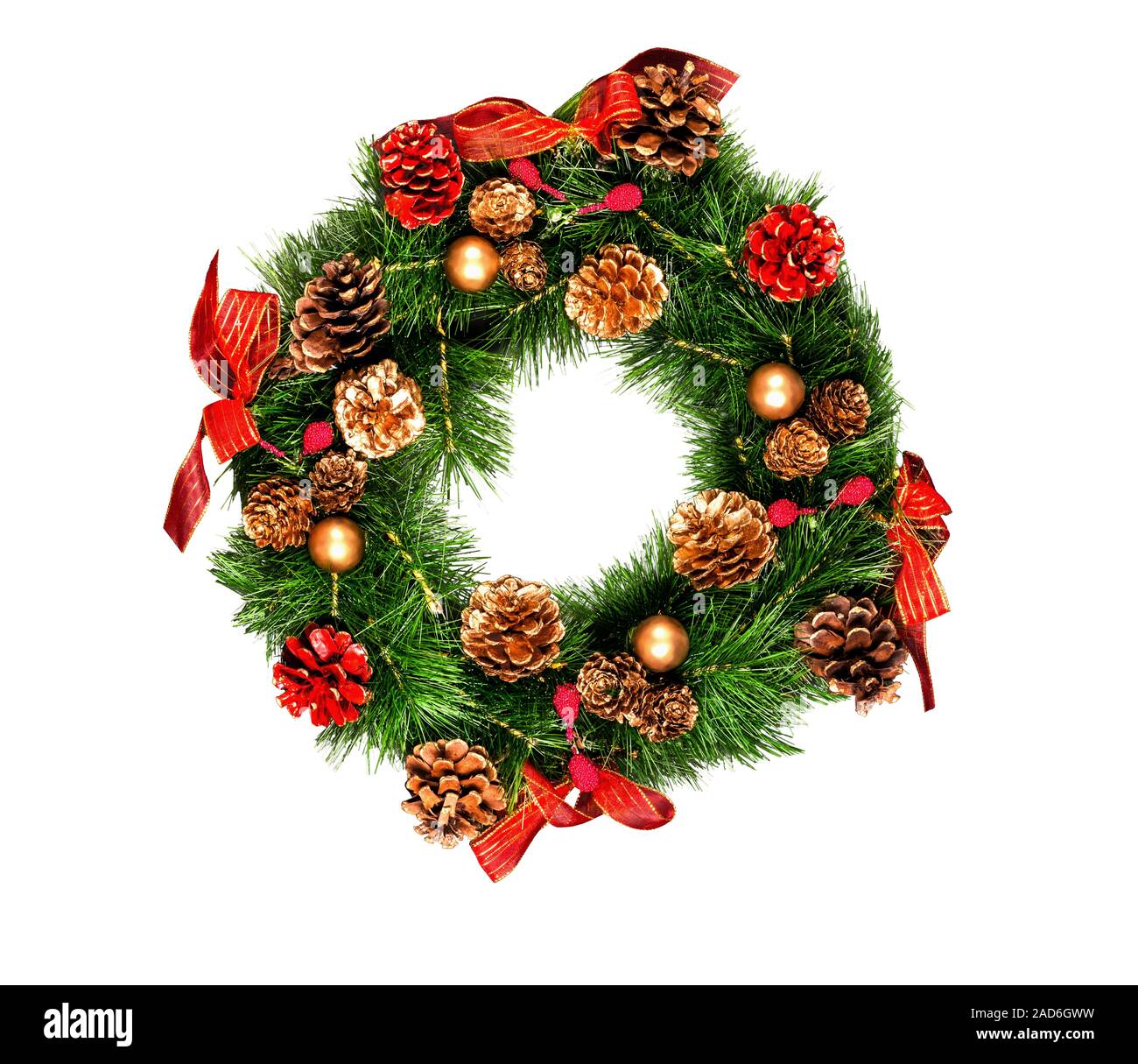 Christmas wreath on white background Stock Photo - Alamy