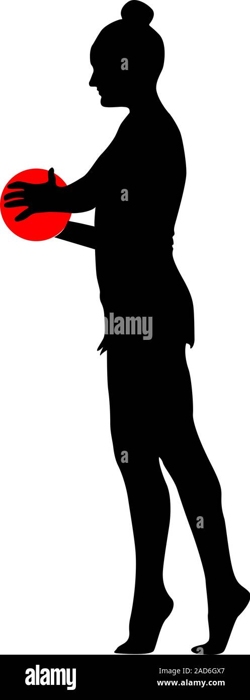 Silhouette girl  gymnast with the ball. Vector illustration. Stock Vector