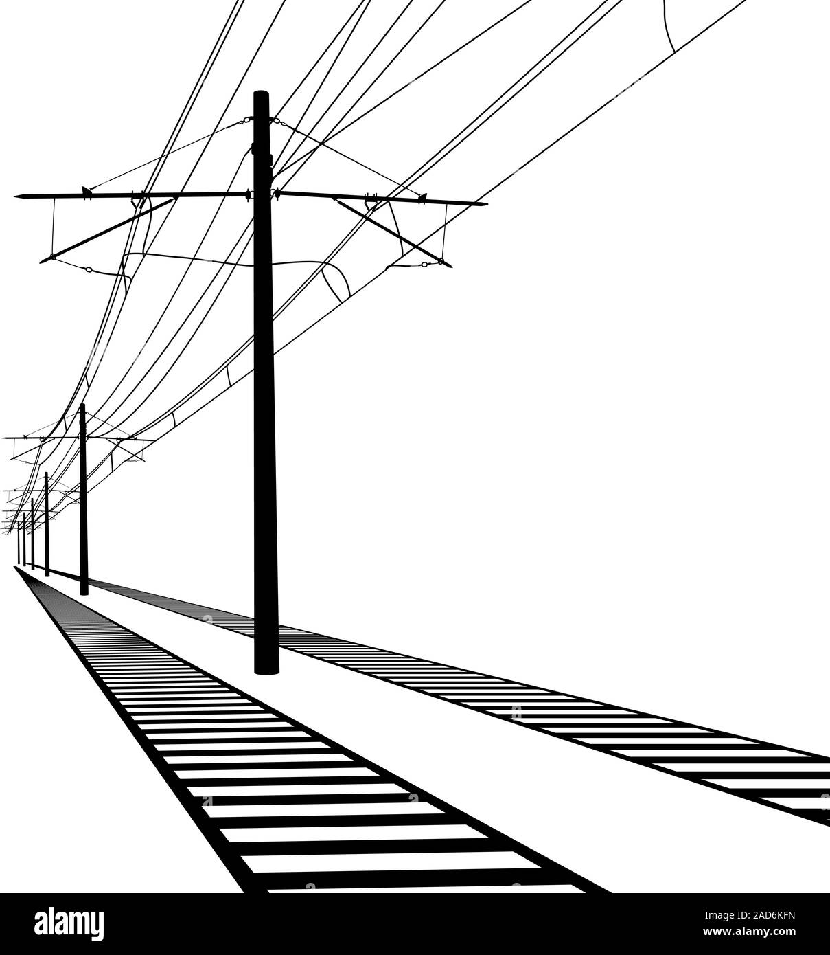Railroad overhead lines. Contact wire. Vector illustration. Stock Vector