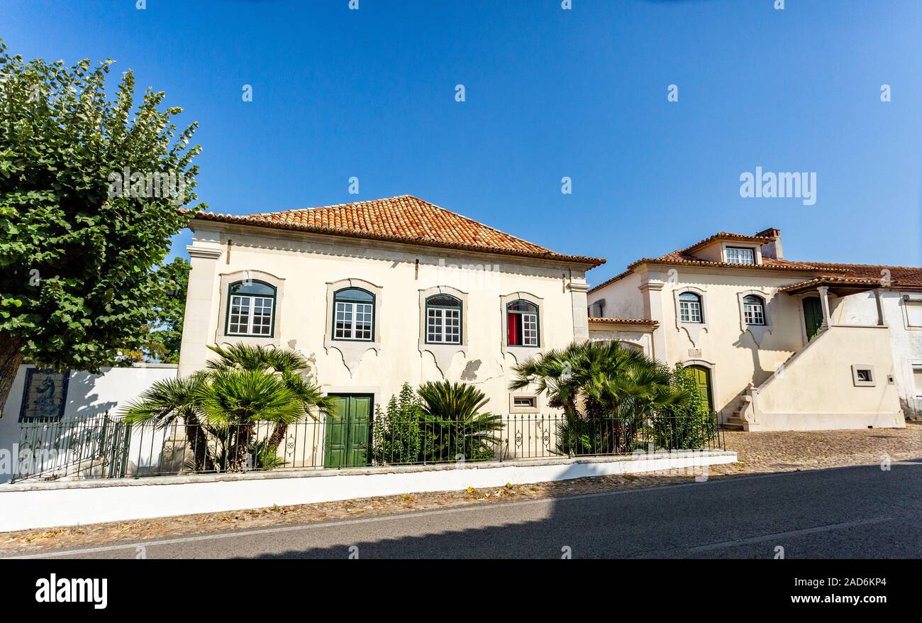 Facade of the old Manor House of Mourao, built in the 18th century in ...