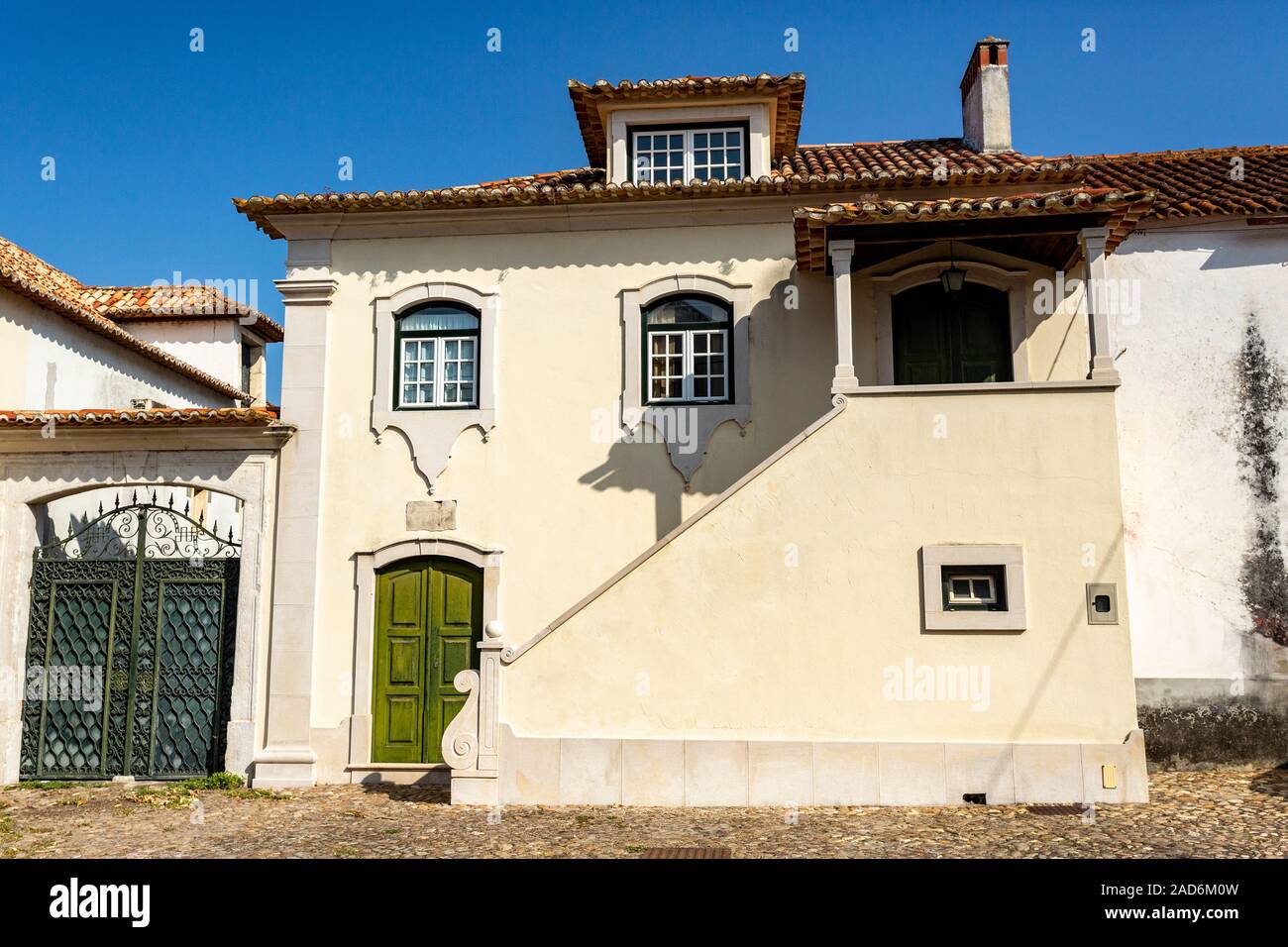 Facade of the old Manor House of Mourao, built in the 18th century in ...