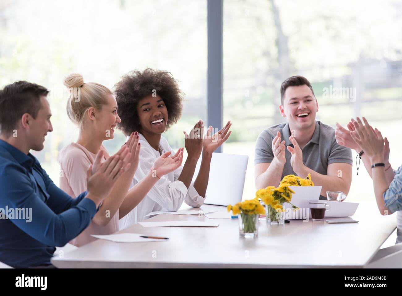 multiethnic startup Group of young Business people celebrating success ...