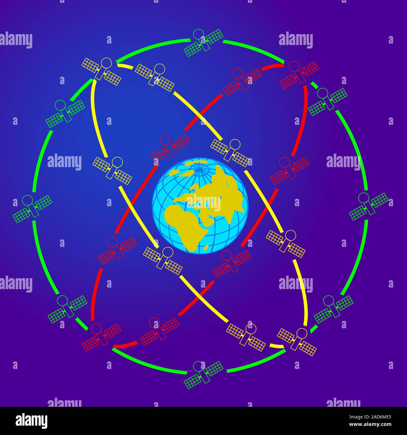 space satellites in eccentric orbits around the Earth. Stock Vector