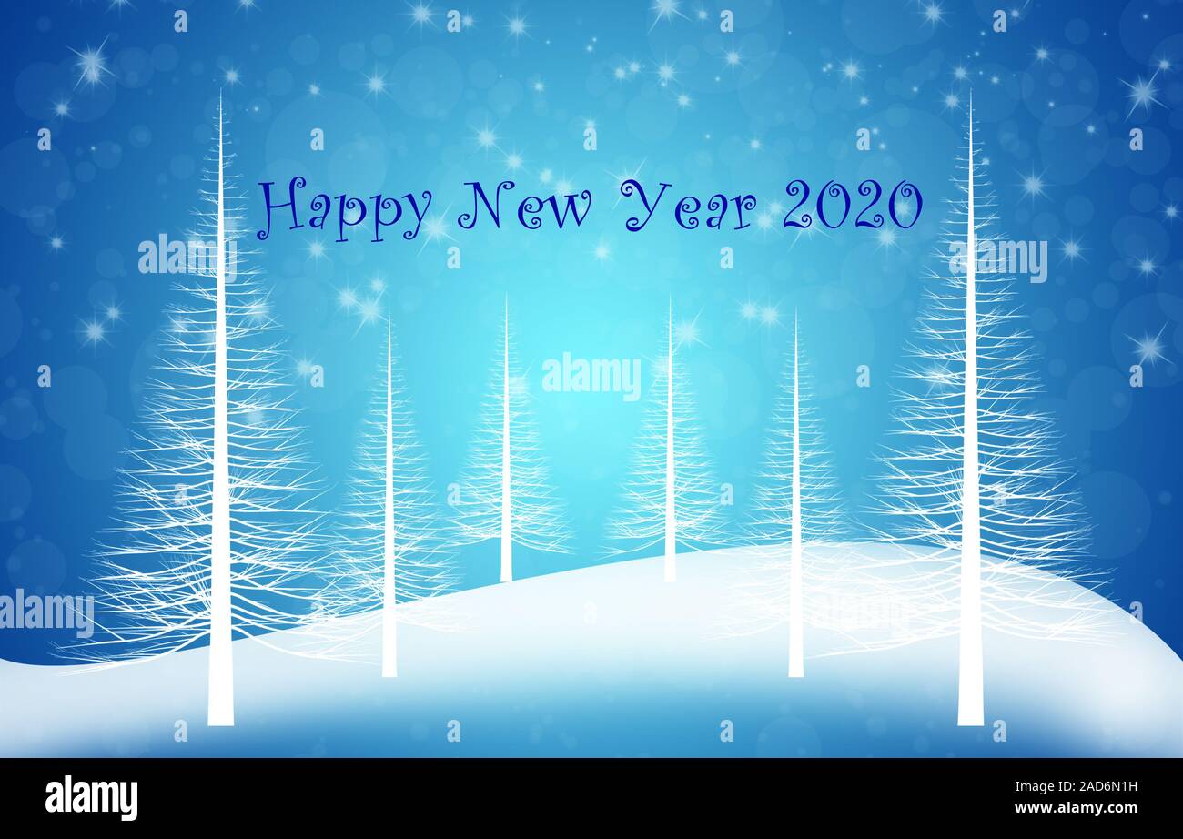 Happy New Year 2020 background with trees and snowflakes Stock Photo ...