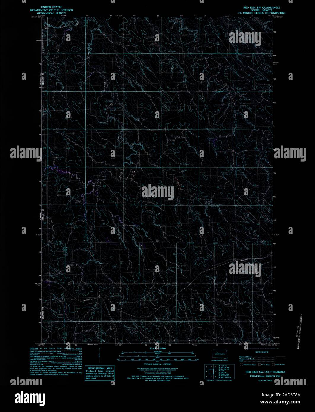 USGS TOPO Map South Dakota SD Red Elm SW 344075 1982 24000 Inverted ...