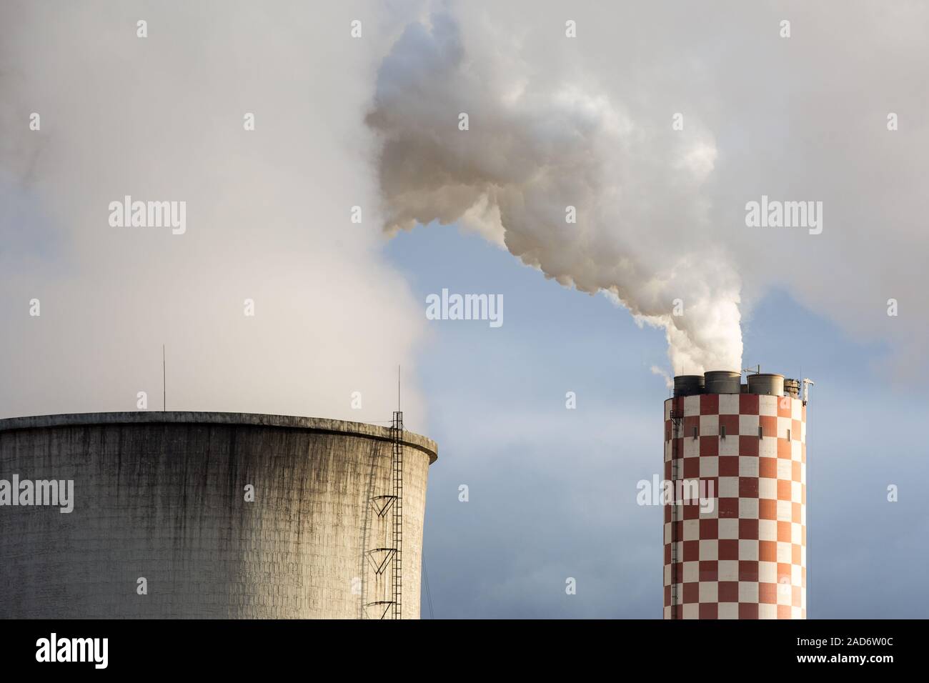 A view of cooling tower and a sixchannels chimney of the Turow Power