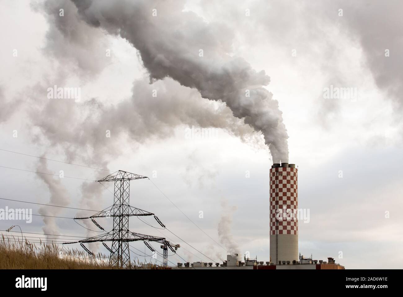 A view of a sixchannels chimney of the Turow Power Plant, a thermal