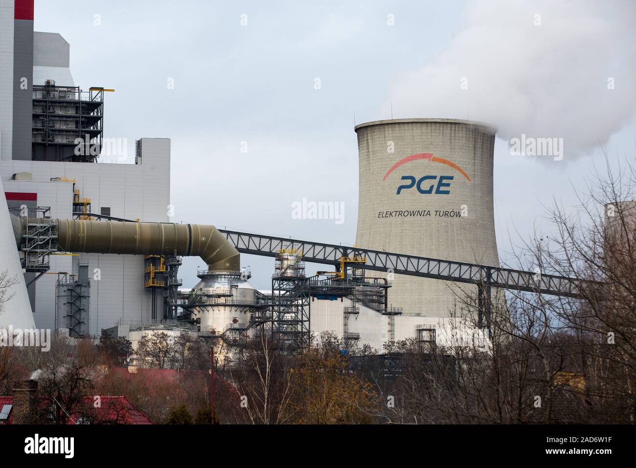A view of fluegas desulfurization absorber and cooling tower in the