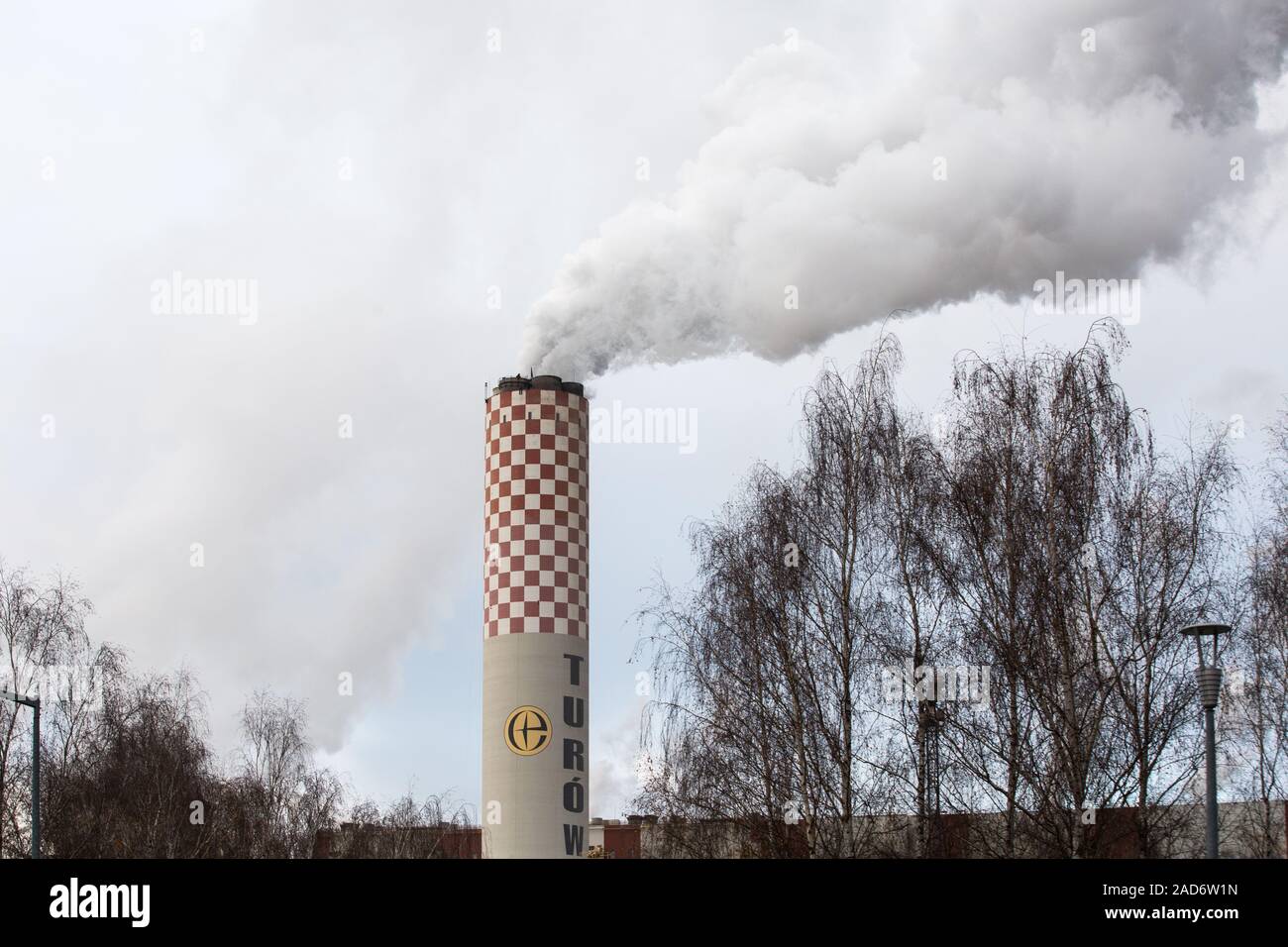 A view of a sixchannels chimney of the Turow Power Plant, a thermal