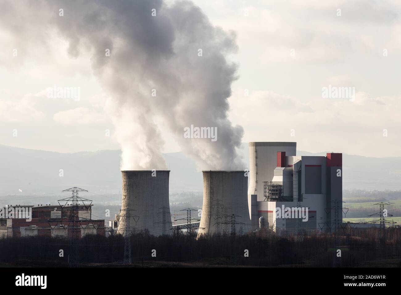 A view of cooling towers and a new power block of the Turow Power Plant