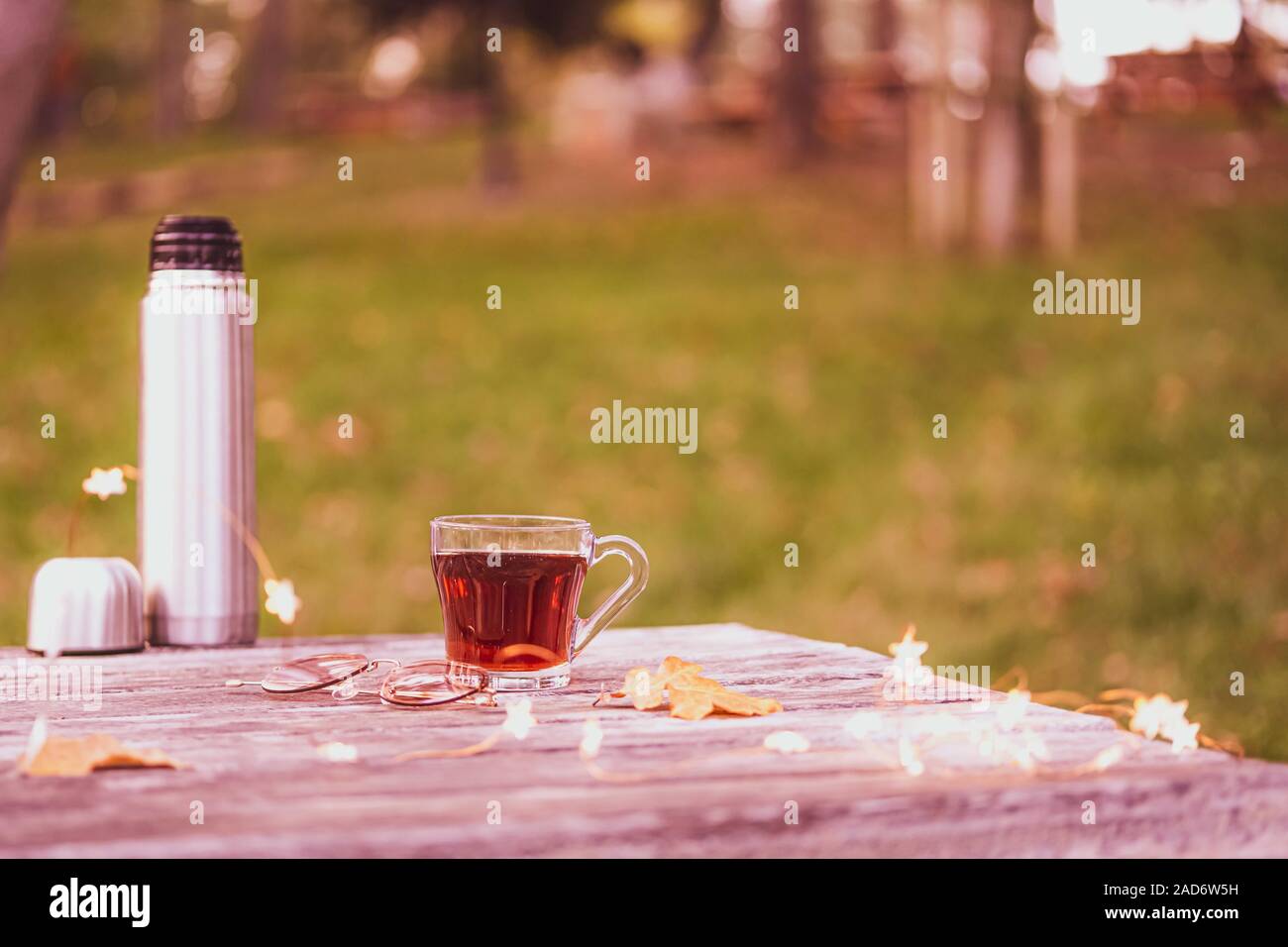 https://c8.alamy.com/comp/2AD6W5H/cozy-autumn-tea-break-with-a-cup-of-tea-thermos-flasksunglasses-and-dry-autumn-leaves-on-old-vintage-wooden-table-top-down-view-2AD6W5H.jpg
