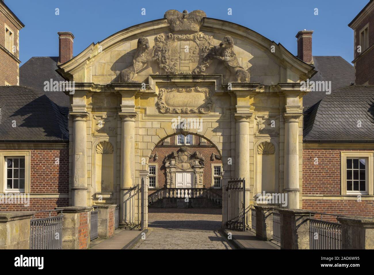 Baroque castle Ahaus, magnificent portal Stock Photo