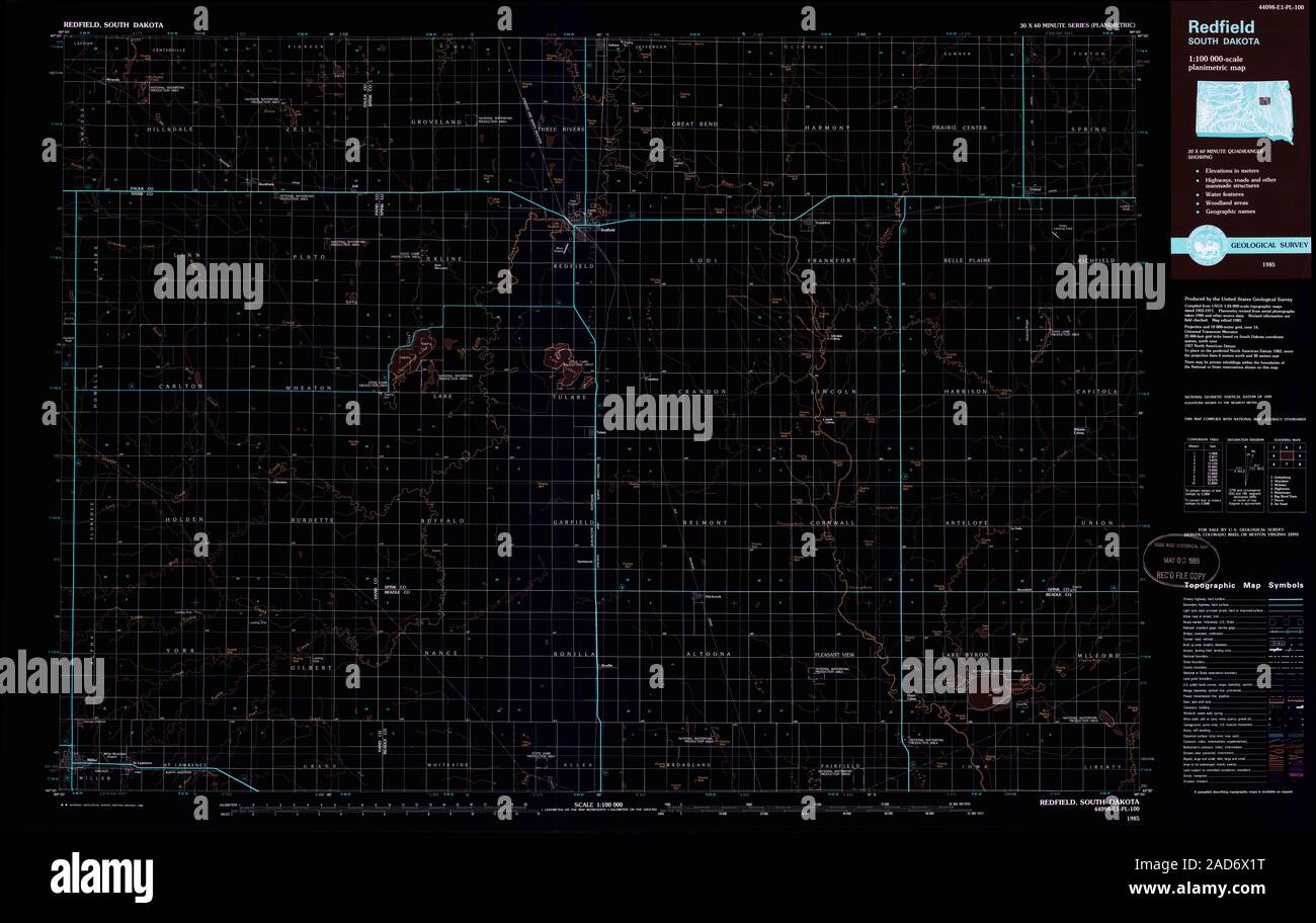 USGS TOPO Map South Dakota SD Redfield 344713 1985 100000 Inverted