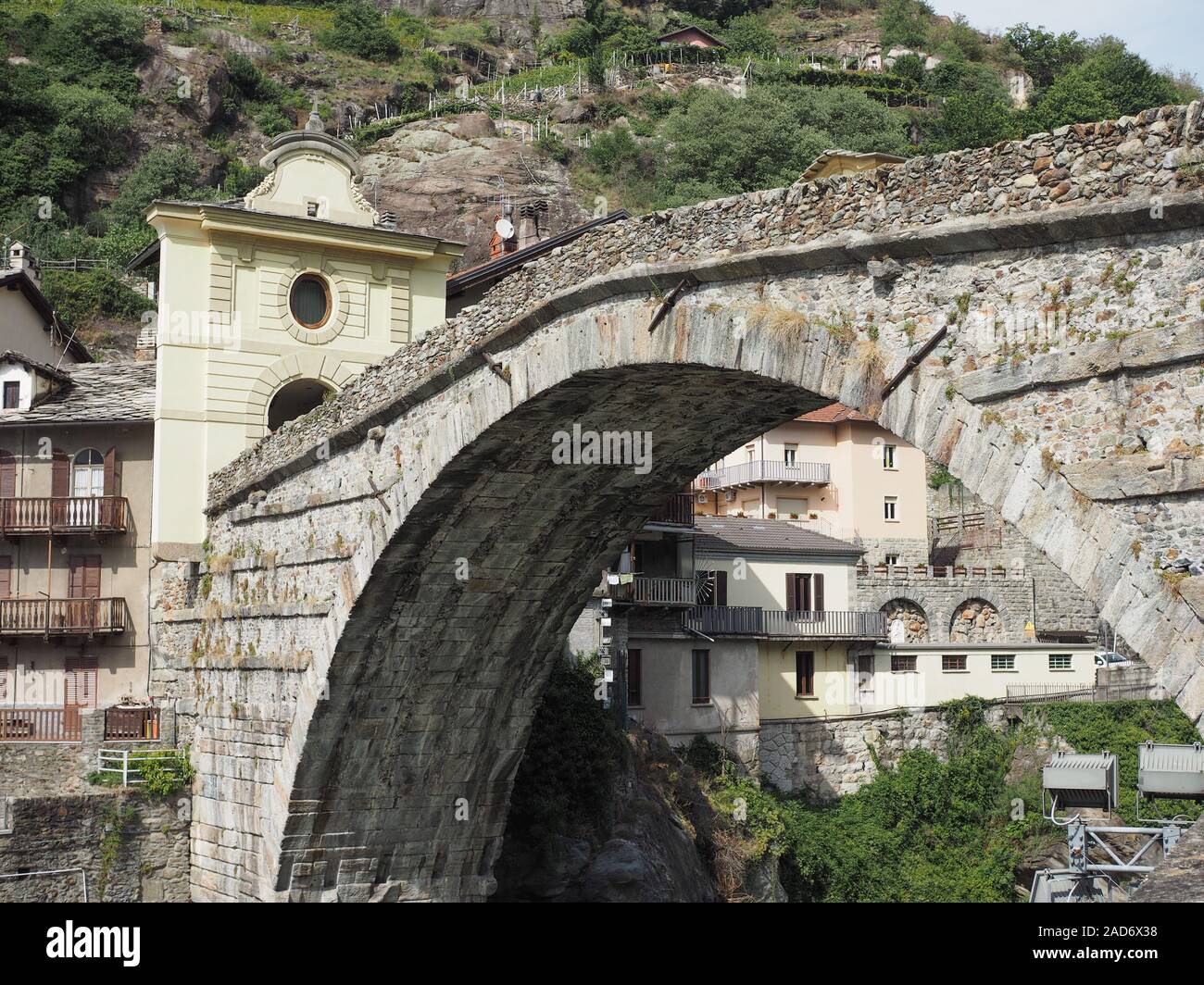 Roman bridge in Pont Saint Martin Stock Photo