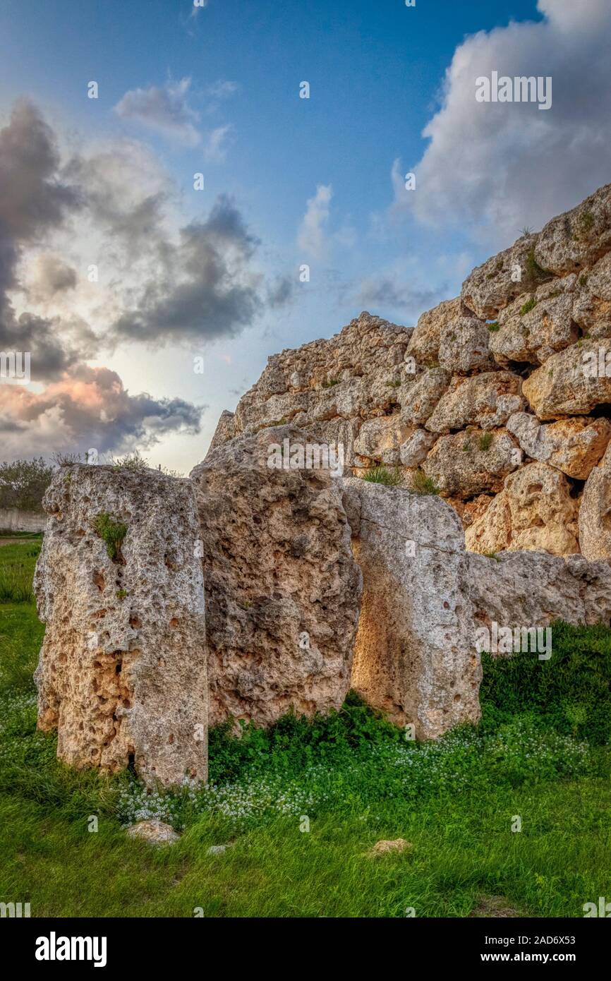 Ġgantija Temples at Triq It Tafla, Gozo, Malta. Built approx 3500BC and a UNESCO World Heritage site. Now preserved as museum. Stock Photo