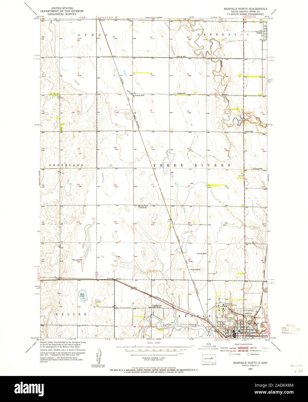 USGS TOPO Map South Dakota SD Redfield North 344087 1953 24000