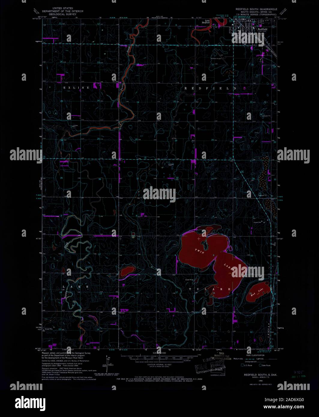 USGS TOPO Map South Dakota SD Redfield South 344088 1966 24000 Inverted