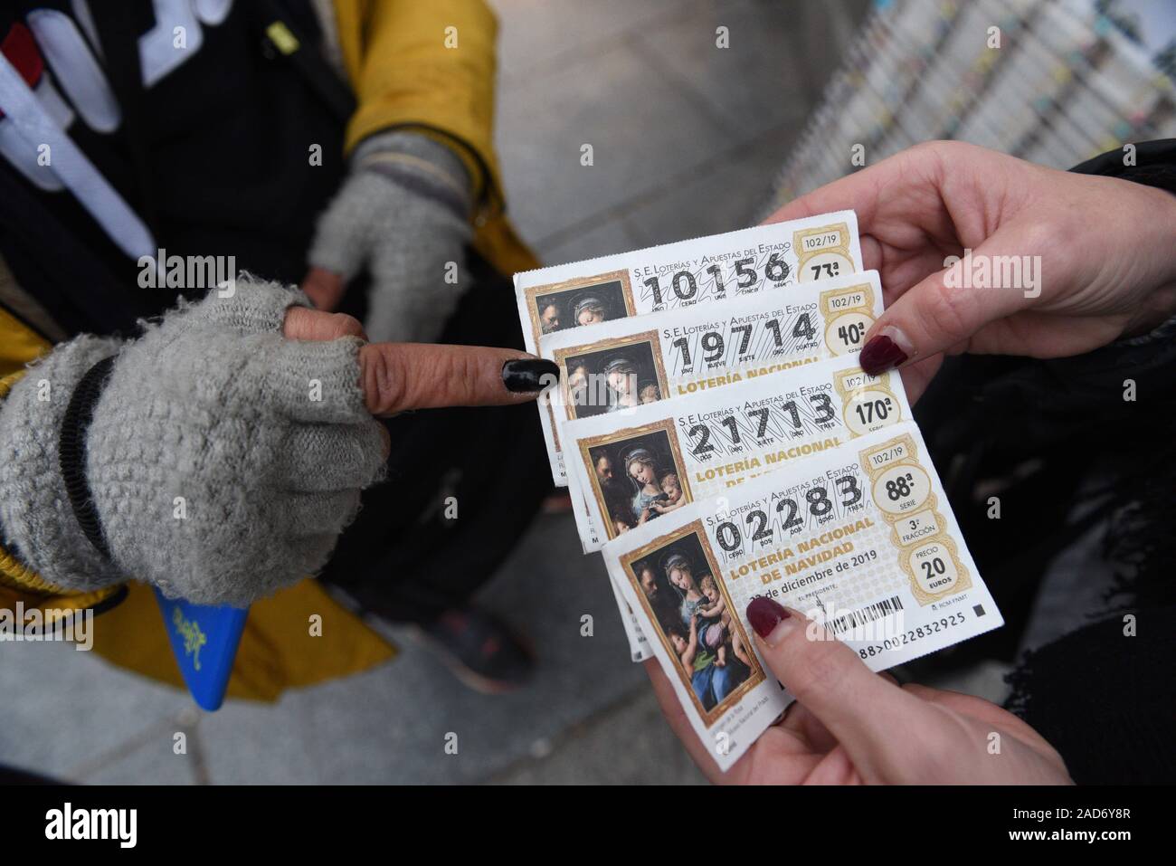 Madrid, Spain. 3rd Dec, 2019. Spanish Christmas El Gordo lottery tickets seen in Madrid.The famous draw 'El Gordo' would be celebrated on December 22, 2019. More than 2.3 billion euros ($3 billion) in prizes would be distributed. Credit: John Milner/SOPA Images/ZUMA Wire/Alamy Live News Stock Photo