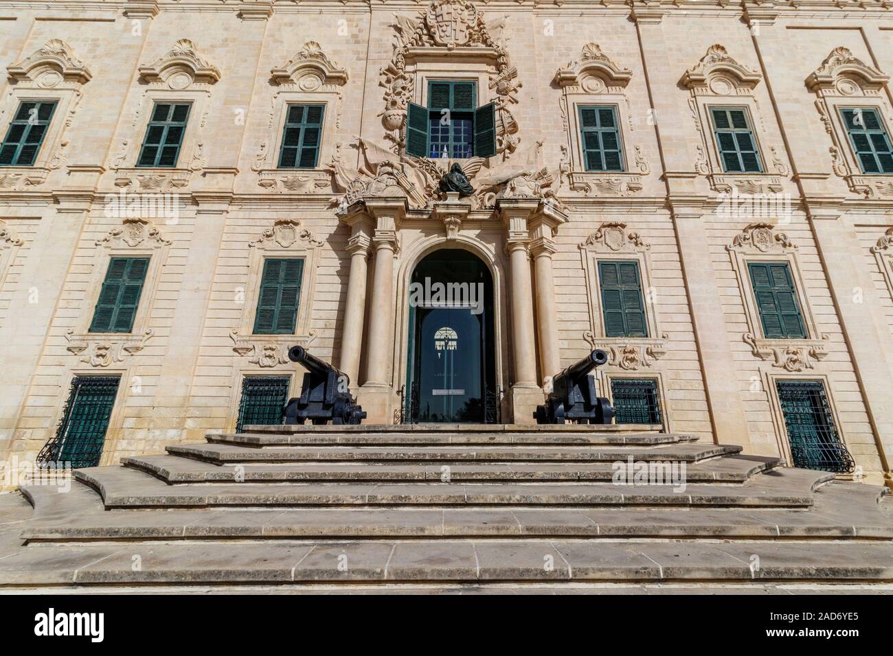 The 1740's Baroque style Auberge de Castille in Castille Place, Valletta, Malta. Offices of the Maltese Prime Minister. Stock Photo