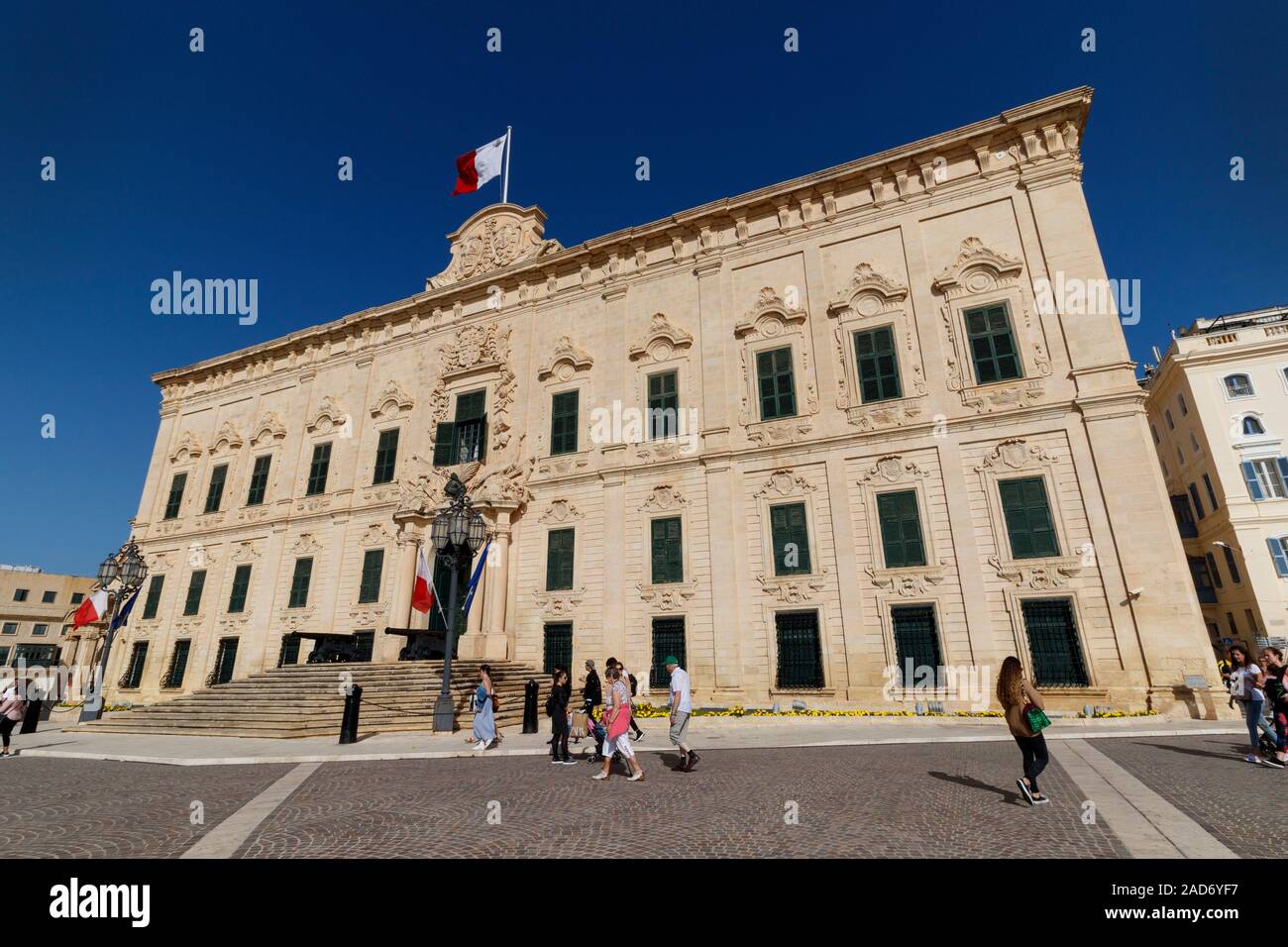The 1740's Baroque style Auberge de Castille in Castille Place, Valletta, Malta. Offices of the Maltese Prime Minister. Stock Photo