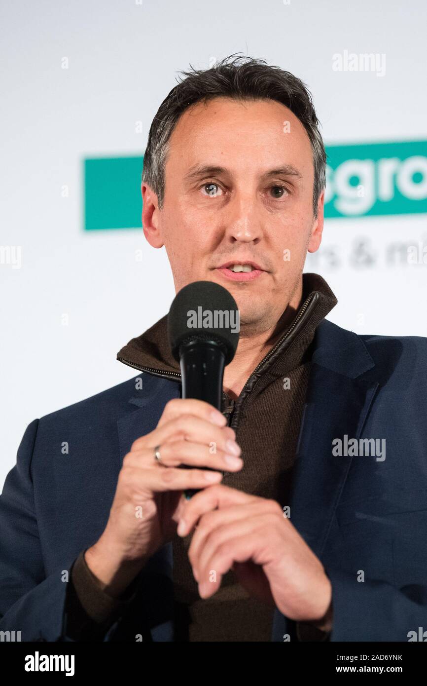 Kolbermoor, Germany. 03rd Dec, 2019. Hans Juergen Kalmbach, Managing Director of hansgrohe, will be on stage at the presentation of the Bora-hansgrohe cycling team for the year 2020. Credit: Matthias Balk/dpa/Alamy Live News Stock Photo