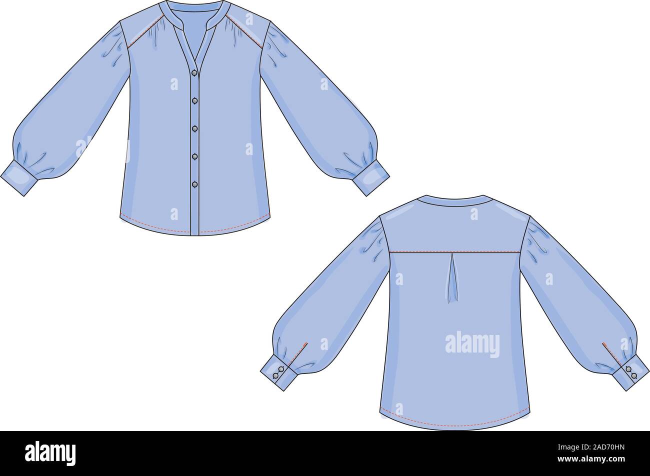 Color fashion technical sketch of blouse with cuffs in vector graphic Stock  Vector Image & Art - Alamy