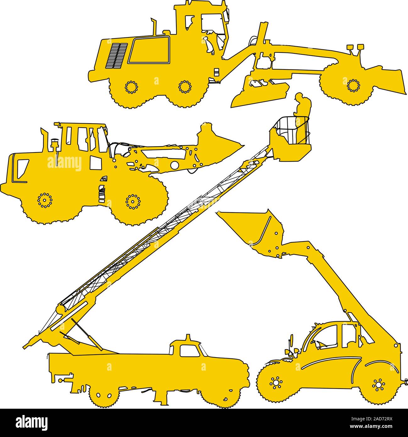 Set of silhouettes of construction machinery. Vector illustration. Stock Vector