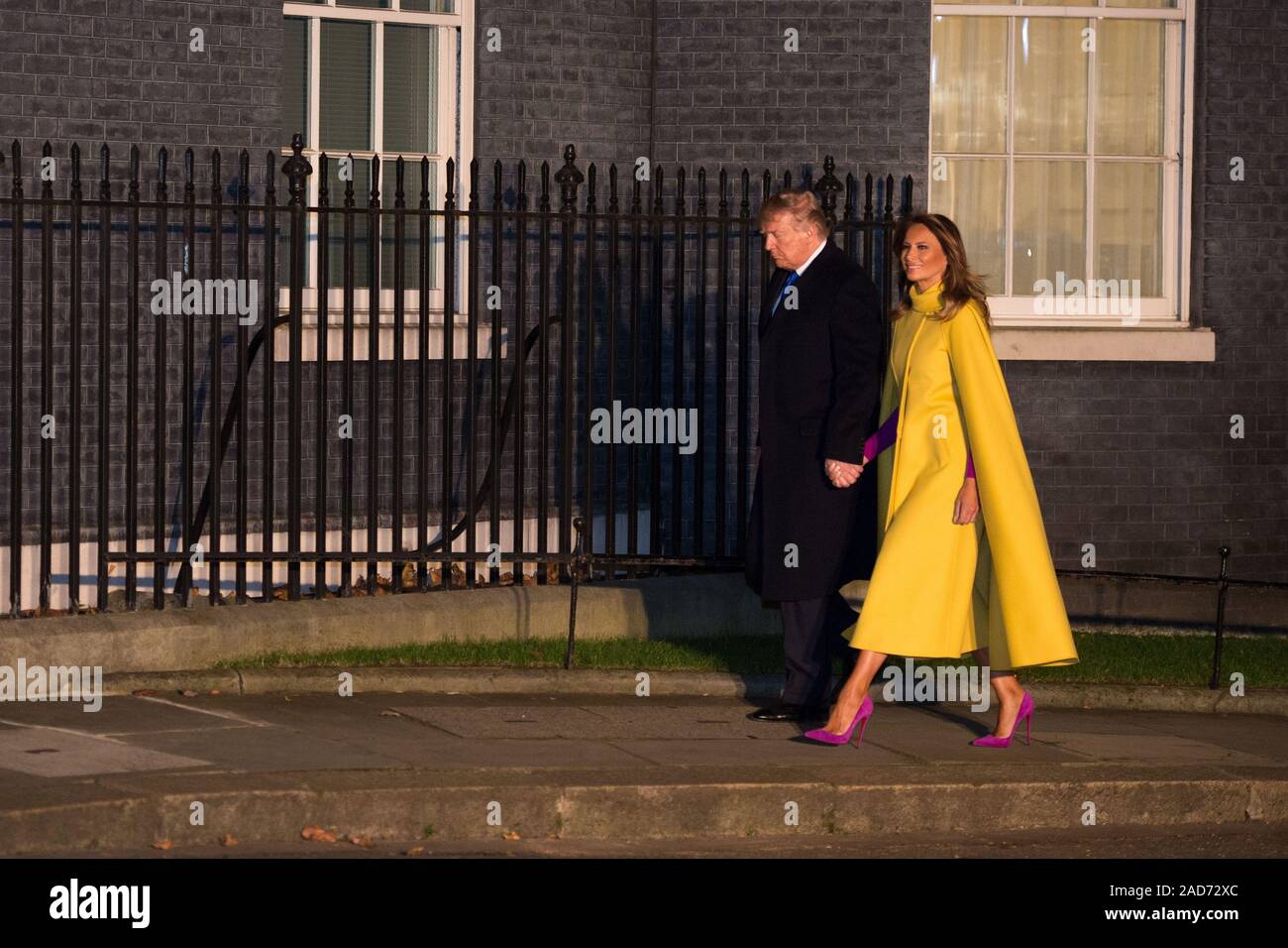 London, UK. 3 December 2019.  Pictured: (left) Donald J Trump - 45th President of the United Starts of America, (right) Melania Trump - First Lady. Boris Johnson, UK Prime Minister hosts a reception with foreign leaders ahead of the NATO (North Atlantic Treaty Organisation) meeting on the 4th December. Credit: Colin Fisher/Alamy Live News Stock Photo