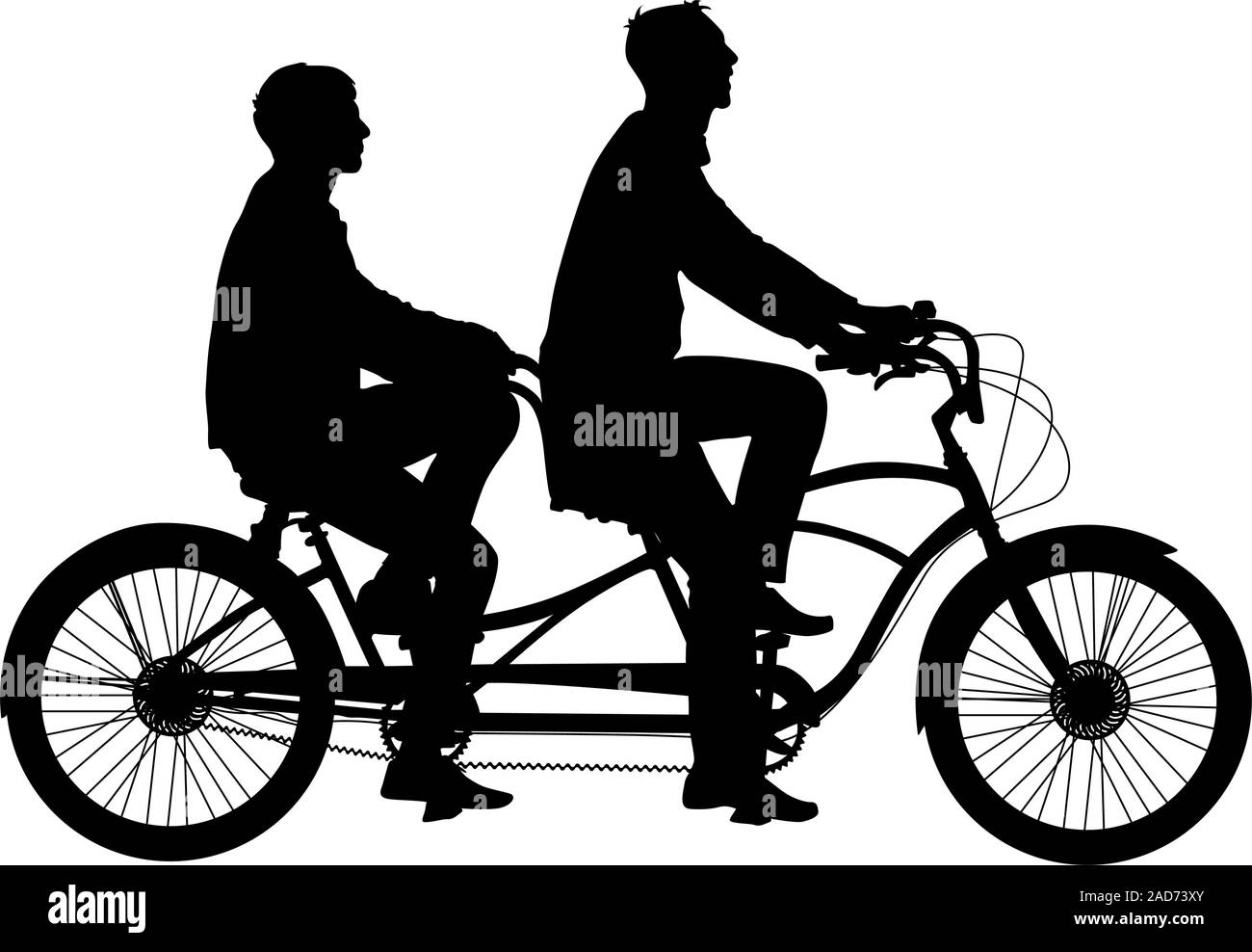 Silhouette of two athletes on tandem bicycle. Vector illustration Stock