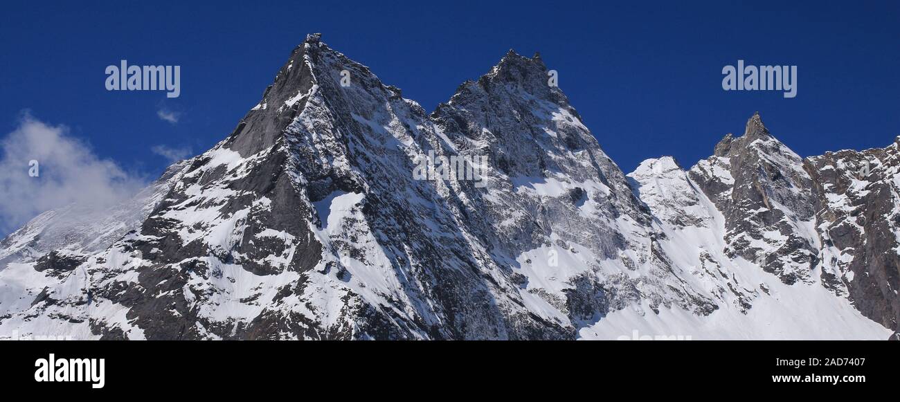 Pointed peak of Khumbila, also named Khumbu Yul Lha. Mountain god in the Sherpa culture. Stock Photo