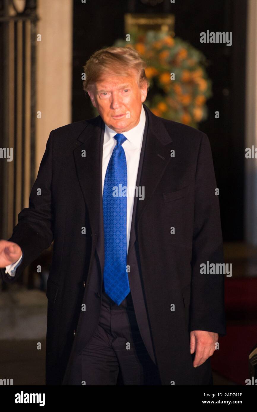 London, UK. 3 December 2019.  Pictured: Donald J Trump - 45th President of the United Starts of America. Boris Johnson, UK Prime Minister hosts a reception with foreign leaders ahead of the NATO (North Atlantic Treaty Organisation) meeting on the 4th December. Credit: Colin Fisher/Alamy Live News Stock Photo