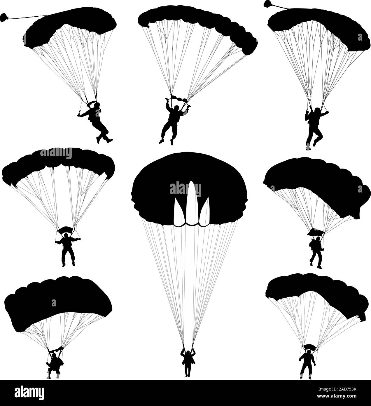 Set skydiver, silhouettes parachuting vector illustration Stock Vector ...