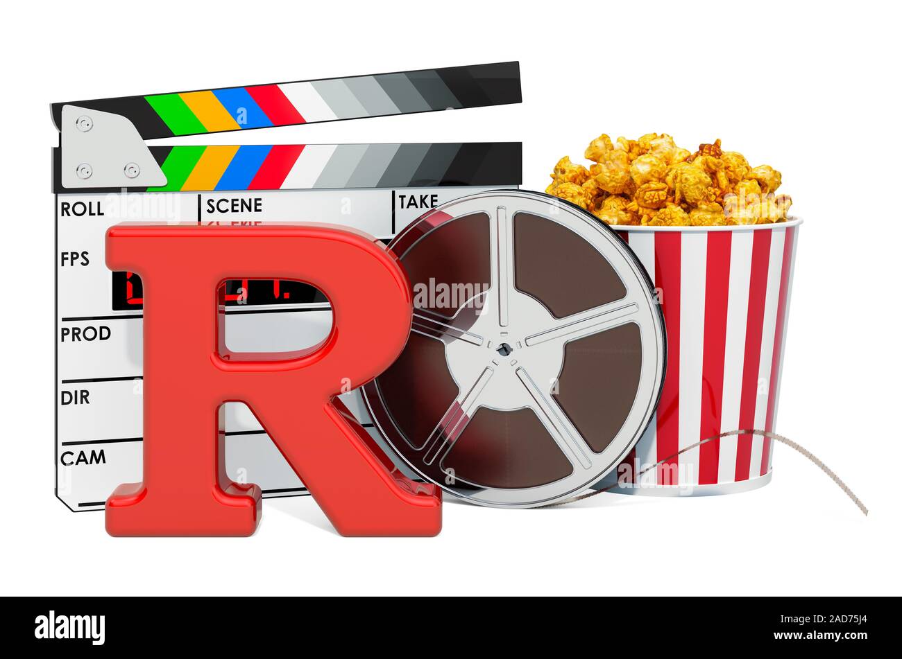 R – Restricted, film rating system concept. 3D rendering isolated on white background Stock Photo